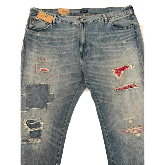 Polo Ralph Lauren $228 Men's46Bx30 Distressed Varick Slim Straight Blue Jeans